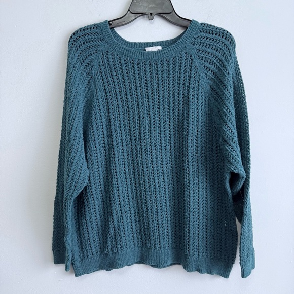 J. Jill Sweaters - J. Jill Teal Blue Open Knit Pointelle Pullover Sweater Size Medium